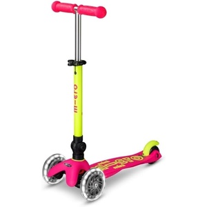 image:imageMicro Kickboard  Mini Foldable LED Kids Scooter for Ages 25  Children up to 110 lbs  3 Wheel LeantoSteer Design  Adjustable T Bar  Smooth Ride MotionActivated PU LED Wheels  Swiss DesignNeon Flamingo PinkYellow