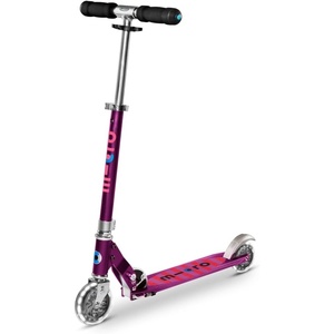 image:imageMicro Kickboard  Sprite Foldable LED Kid amp Teen Scooter for Ages 6  Children up to 220 lbs  2 Wheel  Travel Ready  Adjustable T Bar  Smooth Ride Motion Activated PU LED Wheels  Swiss DesignPurple Stripe